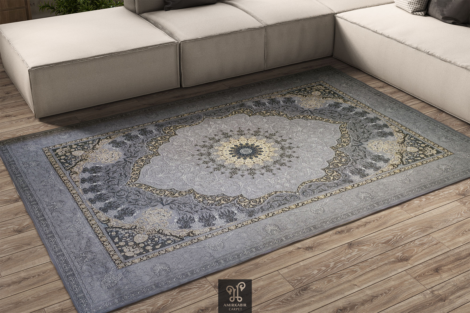 1200 reeds carpet Classic Persian Style - Silver carpet- Tanin silver carpet